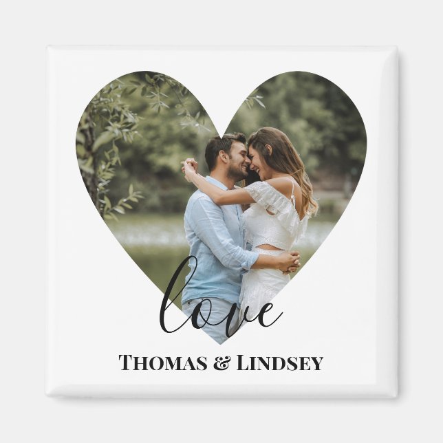 Personalized Photo Heart Frame Modern Calligraphy Magnet (Front)