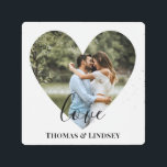 Personalized Photo Heart Frame Modern Calligraphy Metal Print<br><div class="desc">The design has white heart frame on center and modern calligraphy texts which can be customized to your preference. Replace the picture in the center with your own wedding photo. It will make a lovely custom made wedding favor gifts for your guests or for your own keepsake.</div>