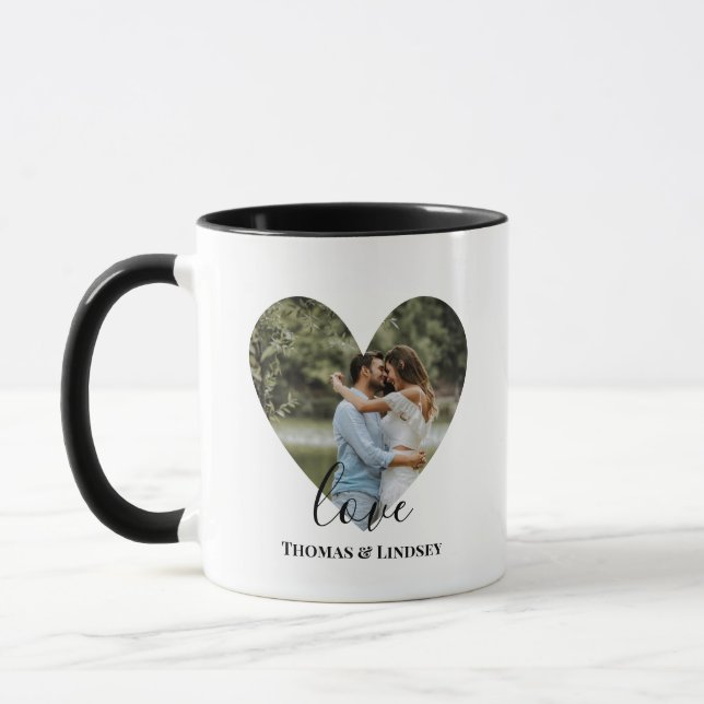 Personalized Photo Heart Frame Modern Calligraphy Mug (Left)