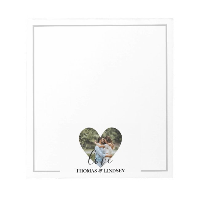 Personalized Photo Heart Frame Modern Calligraphy Notepad (Front)