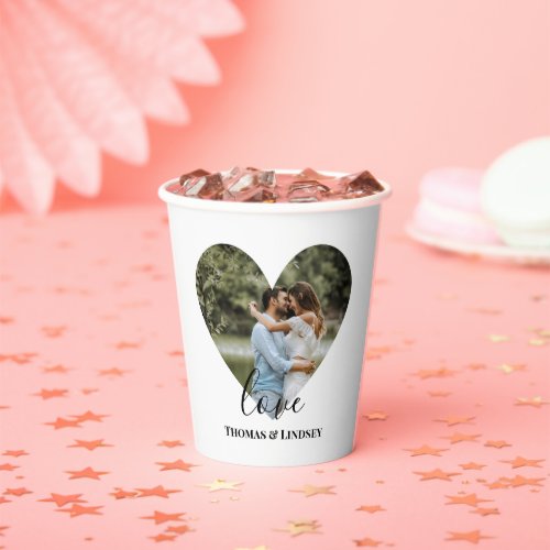 Personalized Photo Heart Frame Modern Calligraphy Paper Cups