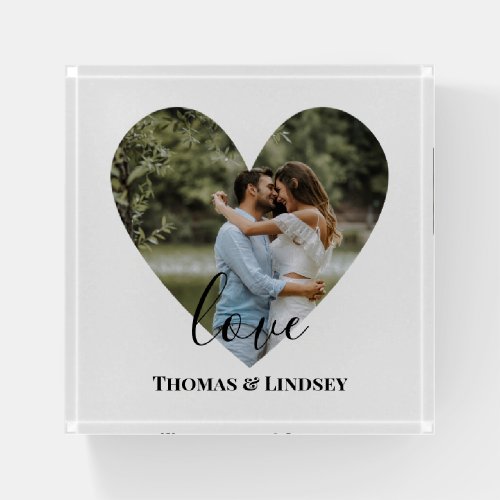 Personalized Photo Heart Frame Modern Calligraphy Paperweight