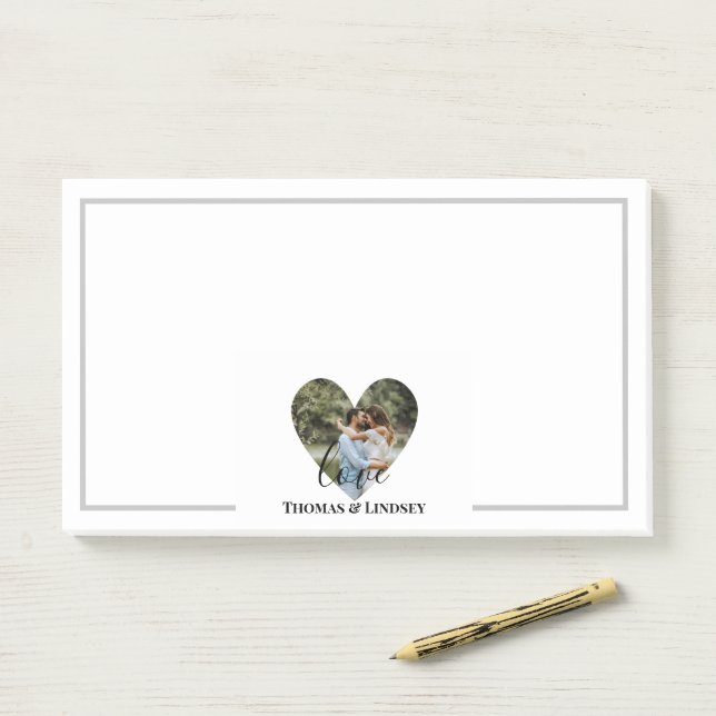 Personalized Photo Heart Frame Modern Calligraphy Post-it Notes (On Desk)
