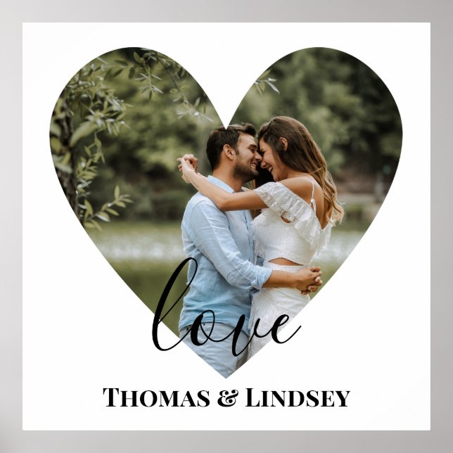 Personalized Photo Heart Frame Modern Calligraphy Poster (Front)