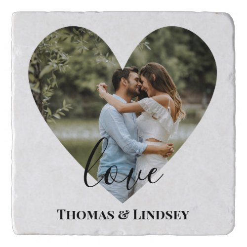 Personalized Photo Heart Frame Modern Calligraphy Trivet