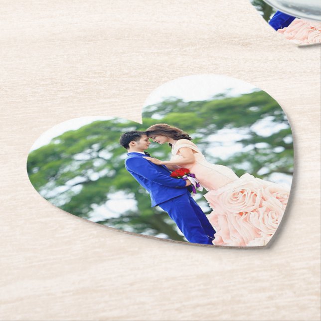 Personalized Photo Heart Shaped Paper Coaster (Angled)
