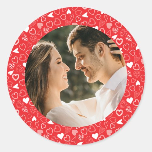 Personalized photo Hearts pattern Classic Round Sticker