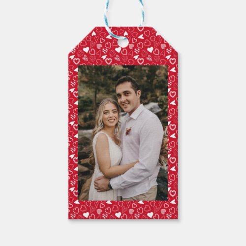 Personalized photo hearts pattern red Gift Tags