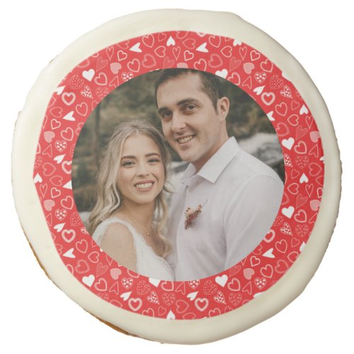 Personalized photo Hearts pattern red Sugar Cookie