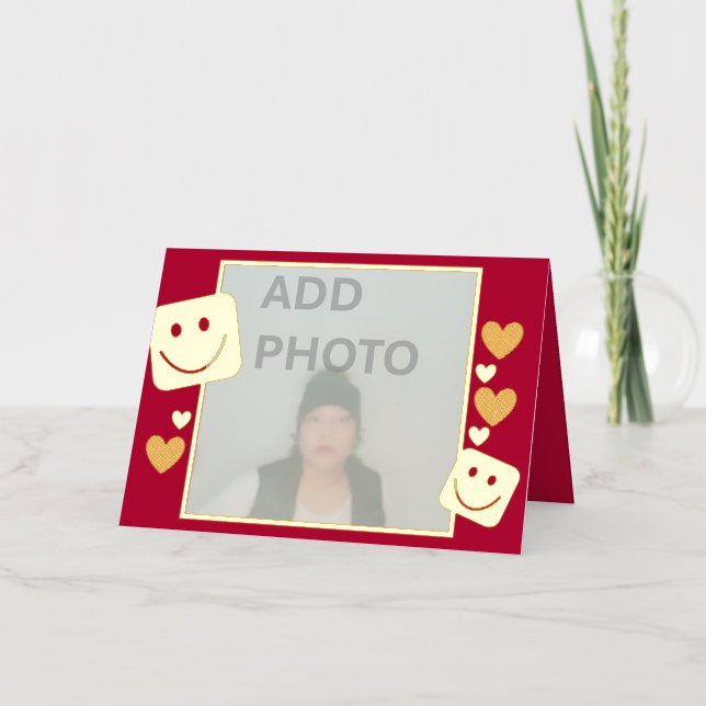 Personalized Photo Hearts Smiles Gold Foil Card (Front)