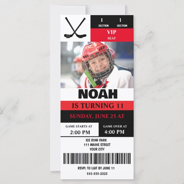 Personalized Photo Hockey Ticket Birthday Party  (Front)