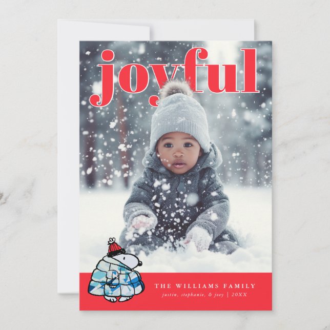 Personalized Photo Holiday Geometric Snoopy Card (Front)