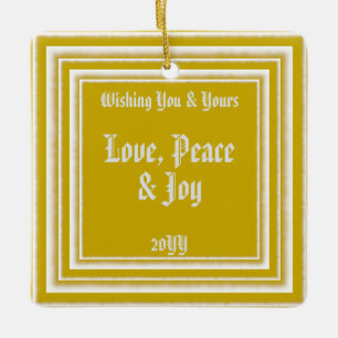 Personalized Photo Holiday Wishes, Vintage Gold Ceramic Ornament