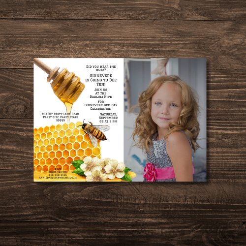 Personalized Photo Honeycomb Honey Bee Birthday Invitation