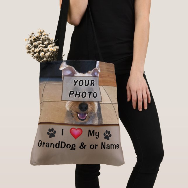 Personalized PHOTO I Love My GrandDog Gifts, Tote (Close Up)