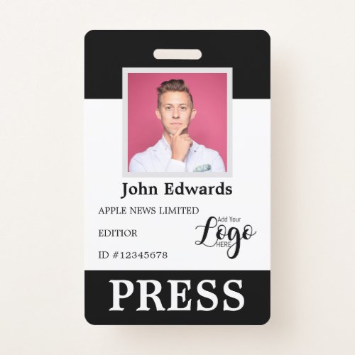 Personalized Photo ID  Logo Journalist Press Pass Badge