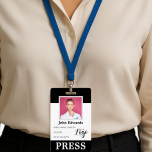 Personalized Photo ID & Logo Journalist Press Pass Badge