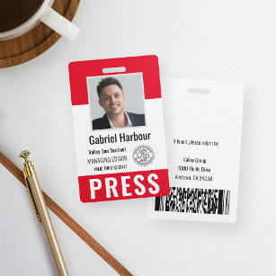 Personalized Photo ID & Logo Journalist Press Pass Badge
