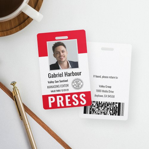 Personalized Photo ID  Logo Journalist Press Pass Badge