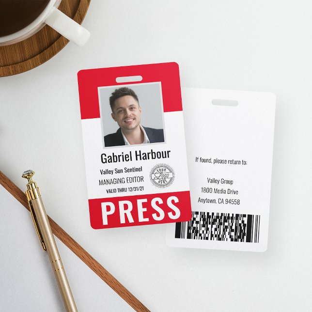 Personalized Photo ID & Logo Journalist Press Pass Badge (Creator Uploaded)