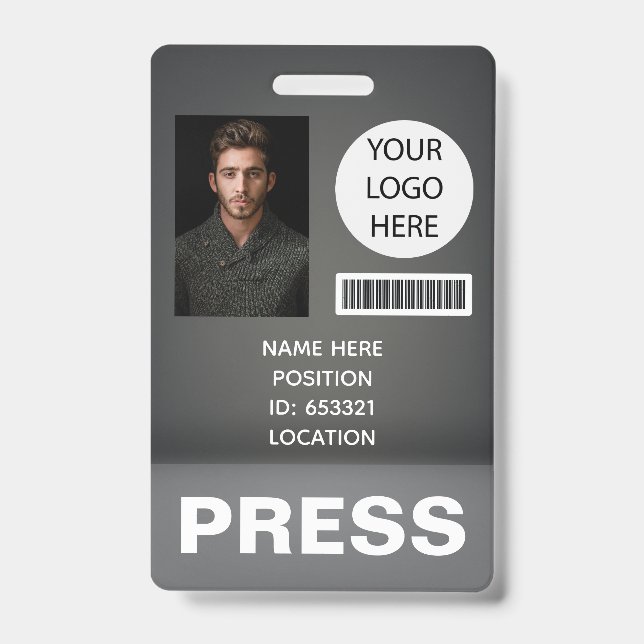 Personalized Photo ID Logo Journalist Press Pass Badge (Front)