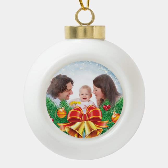 Personalized photo image Christmas holiday photo Ceramic Ball Christmas Ornament (Front)