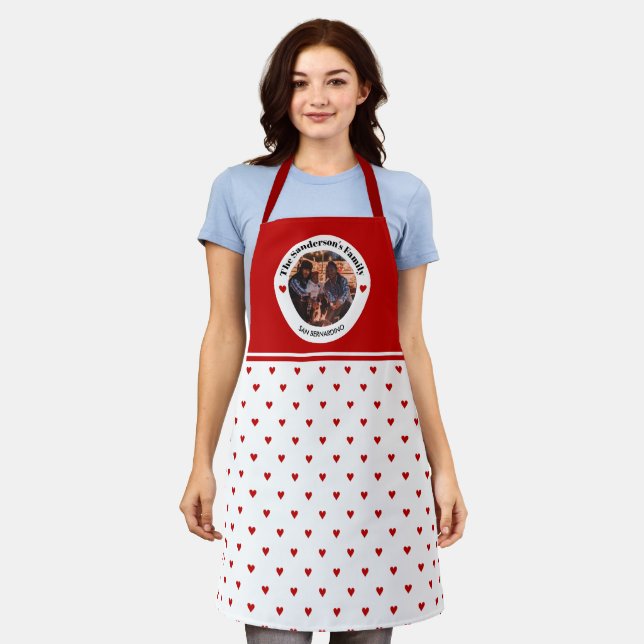 Personalized Photo in Baby Pink White Circle Heart Apron (Worn)