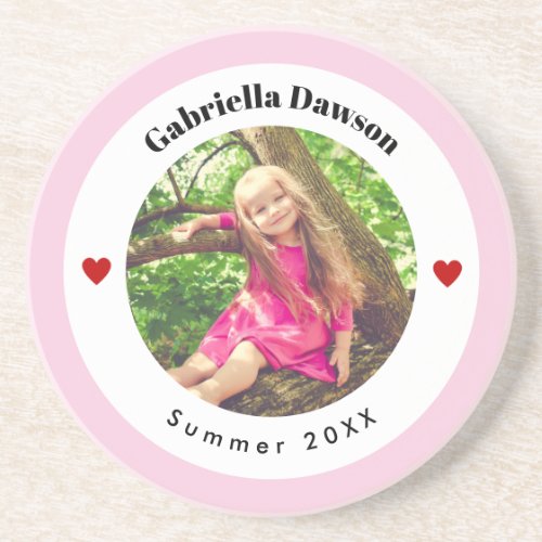 Personalized Photo in Baby Pink White Circle Heart Coaster