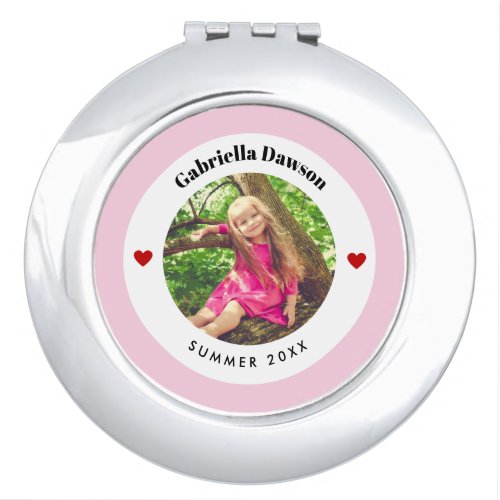 Personalized Photo in Baby Pink White Circle Heart Compact Mirror
