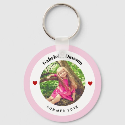Personalized Photo in Baby Pink White Circle Heart Keychain
