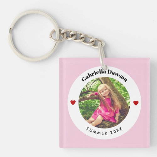 Personalized Photo in Baby Pink White Circle Heart Keychain