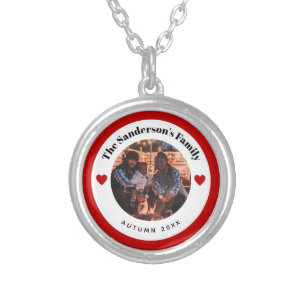 Personalized Photo in Baby Pink White Circle Heart Silver Plated Necklace