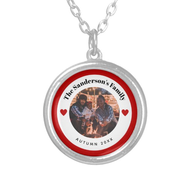 Personalized Photo in Baby Pink White Circle Heart Silver Plated Necklace (Front)
