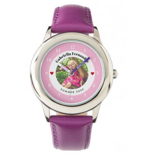 Personalized Photo in Baby Pink White Circle Heart Watch