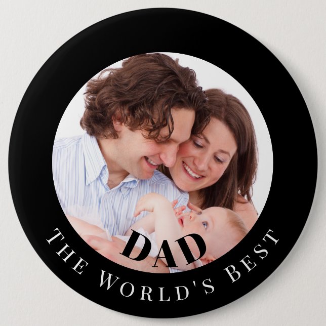 Personalized Photo in Black Circle Best Dad Button (Front)