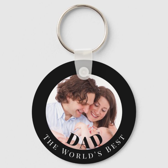 Personalized Photo in Black Circle Best Dad Keychain (Front)