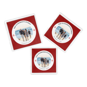Personalized Photo in Black Circle with Red Anchor Acrylic Tray