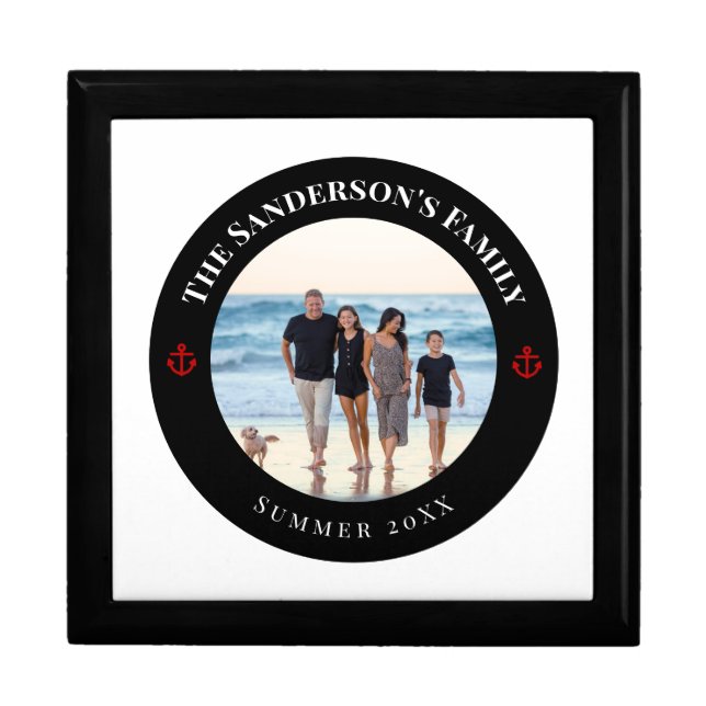 Personalized Photo in Black Circle with Red Anchor Gift Box (Front)