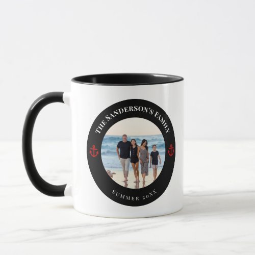 Personalized Photo in Black Circle with Red Anchor Mug