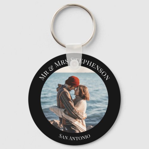 Personalized Photo in Black Circle with Texts Keychain