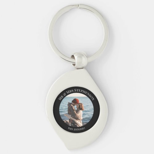 Personalized Photo in Black Circle with Texts Keychain