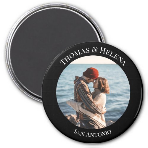 Personalized Photo in Black Circle with Texts Magnet