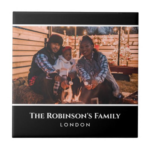 Personalized Photo in Black Frame with Texts Ceramic Tile