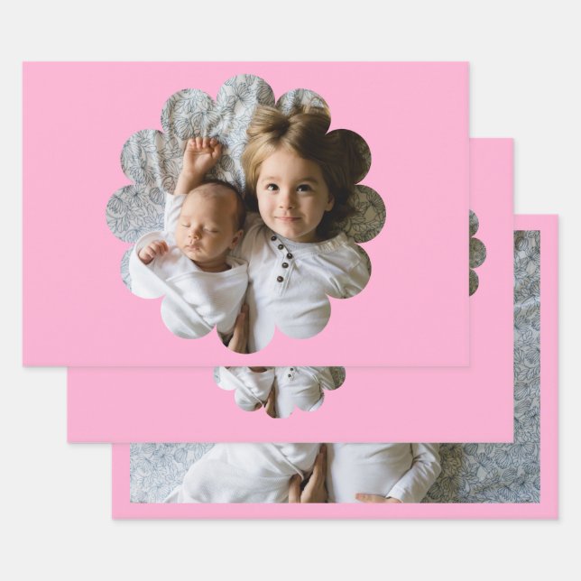 Personalized Photo in Flower Wrapping Paper Sheets (Set)