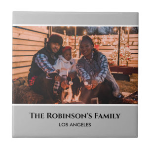 Personalized Photo in Gray Frame with Texts Ceramic Tile