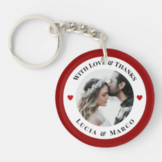 Personalized Photo in White Circle with Red Heart Keychain