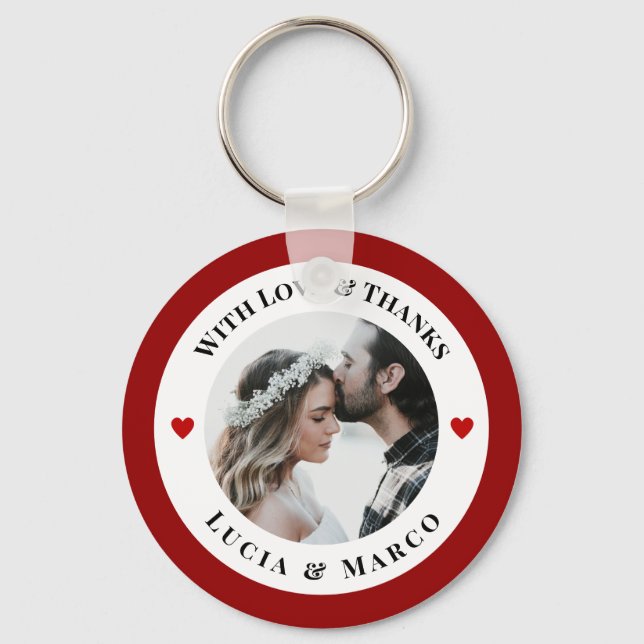 Personalized Photo in White Circle with Red Heart Keychain (Front)