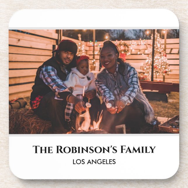 Personalized Photo in White Frame with Texts Beverage Coaster (Front)