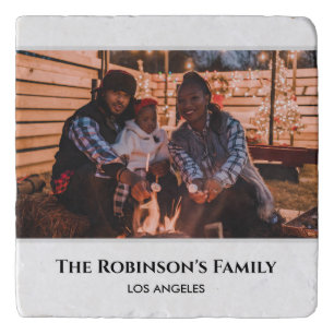 Personalized Photo in White Frame with Texts Trivet