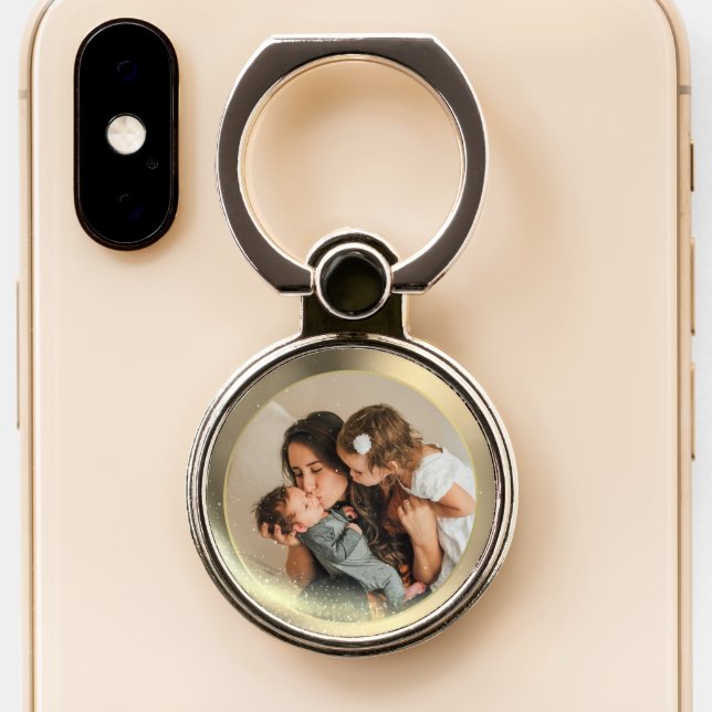 Personalized Photo into Gold Frame Phone ring (Close Up)